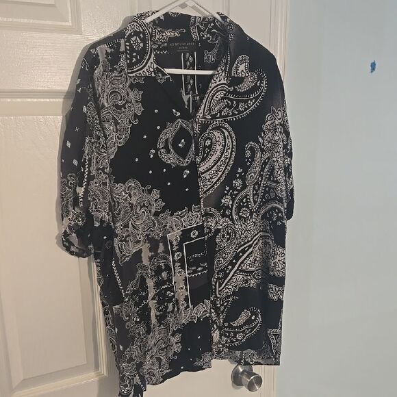 Black and White Paisley Men's Shirt - Picture 2 of 7
